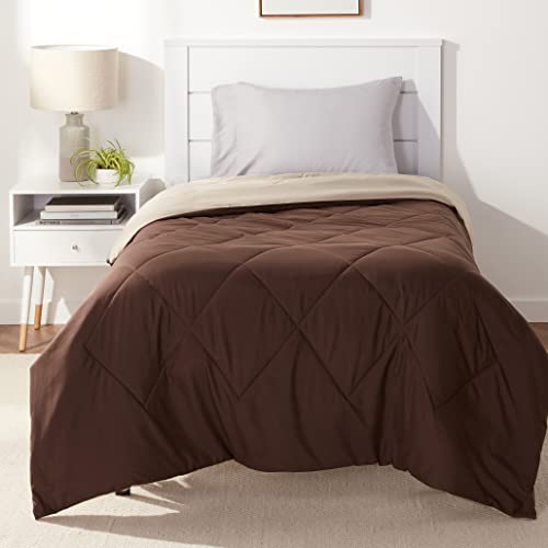 Image of Amazon Basics Reversible Lightweight Microfiber All Season Comforter Blanket, Washable, Twin /Twin XL, Chocolate /Khaki