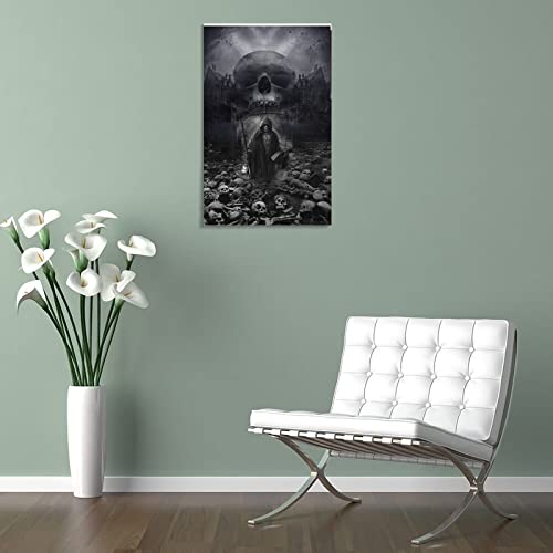 Surrealism Poster Black And White Posters Grim Reaper Halloween Decor Wall Art Paintings Canvas Wall Decor Home Decor Living Room Decor Aesthetic Prints 24X36Inch(60X90Cm) Frame-Style #TOP4