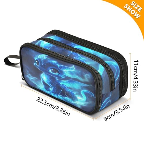 Image of Cute Blue Glowing Dragon Pencil Case Large Capacity Pencil Pouch Boys Girls 3 Compartment Pen Bag School Office Stationery Organizer