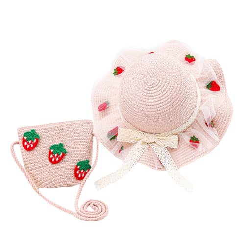 Strawberry Straw Hat for Women Teens with Strawberry Tote Bag Lolita Crochet Bucket Hat Outdoor