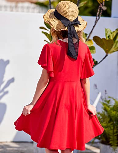 Arshiner Girl's Summer Dresses Ruffle Short Sleeve Swing Flowy Midi Casual Sundress with Pockets4