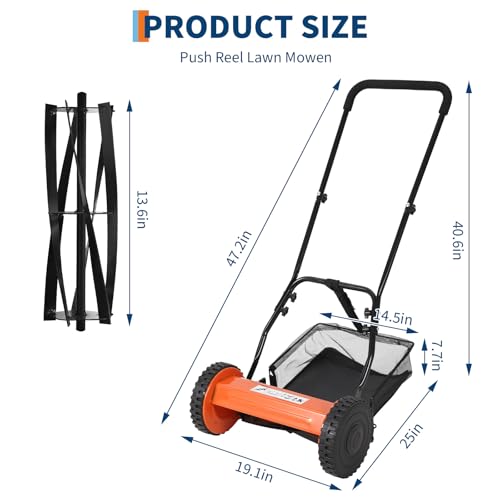 Hand Push Lawnmower Petrol Free and Electric Free Manual Lawn Mower with 36cm Cutting Width, 15 to 100mm Cutting Height and 5 Blade Reel, Quiet Grass Sweeper with Sponge Grip and Steel Build for Garden - Image 6