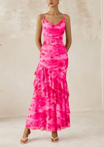 PRETTYGARDEN Maxi Dresses for Women 2025 Floral Beach Sundress Spaghetti Strap Tiered Summer Wedding Guest Long Dress3