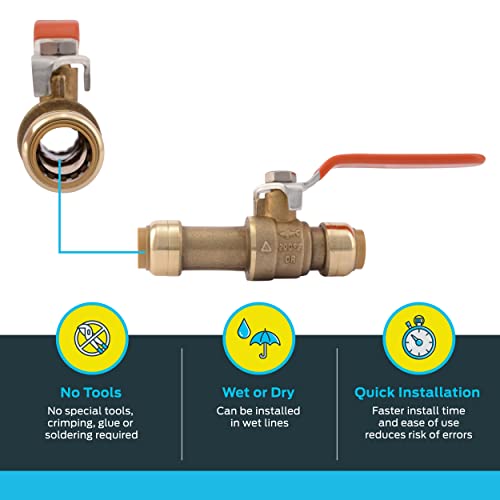 Image of SharkBite 1 /2 Inch Slip Ball Valve, Push to Connect Brass Plumbing Fitting, PEX Pipe, Copper, CPVC, PE-RT, HDPE, 24735LF