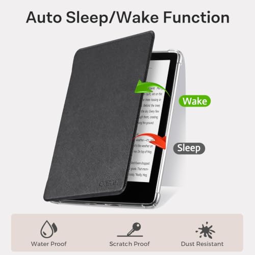 Image of CoBak Case for 7 inch Ereader - New PU Leather Cover and Clear Soft Silicone Back Cover with Auto Sleep Wake Feature,Black