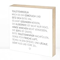 Wunderpixel® Holzbild Toiletten-Regeln - 15x15x2cm zum Hinstellen/Aufhängen, echter Fotodruck mit Spruch - schwarz-weißes Wand-Bild Aufsteller Holz-Schild zur Dekoration Zuhause/Geschenk-Idee