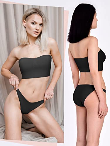 Geyoga 4 Pack Women's Bandeau Bras With Non Slip Liner, Padded Strapless Sports Bra Seamless Tube Top Bralette With Support (Stylish Color, Medium) #TOP5