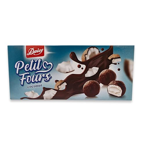 Petit Fours Kokos 1x 180g, feine Pralinen mit einer Kokosnote, Füllung aus leichter und zarter Creme, umhüllt von feiner Schokolade (1 Packung mit 180g)