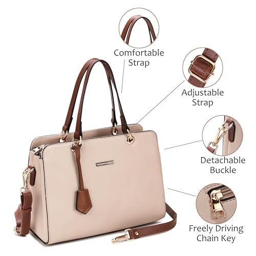 Image of HAWKWOOD Women's Premium PU Leather Structured Handheld Bag with Adjustable Shoulder Strap | Multi-Compartment Office & Casual Tote | Elegant Top Handle Purse for Daily Use