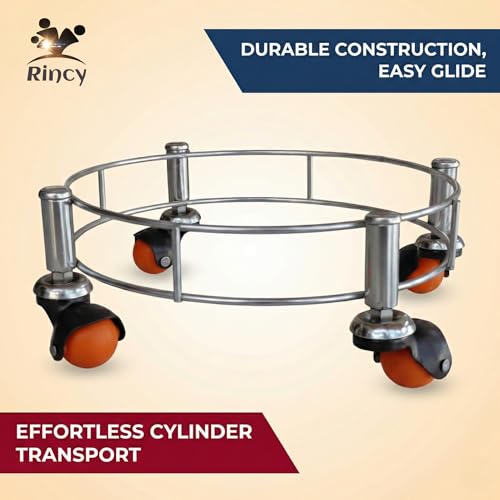 Image of Rincy 2 Pic Heavy Red Wheel Stainless Steel LPG Cylinder Trolley with 4 Heavy Wheels - Durable Stand for Gas Cylinders (Heavy Wheel Gas Stand 2 Pcs)