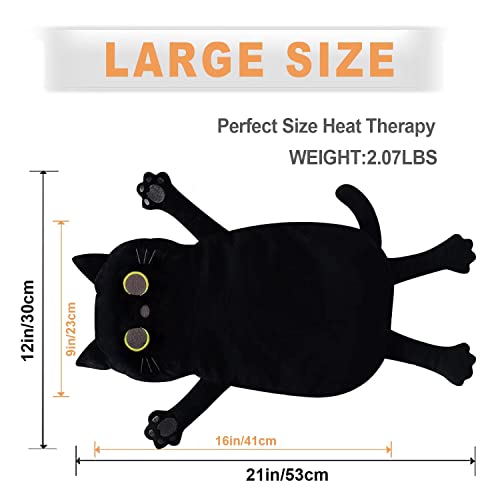 Image of Large Microwave Heating Pad with Washable Cover 21 * 12 inch Microwavable Heating Pads for Cramps, Back, Neck Shoulder Pain Relief, Cordless Weighted Moist Heat Pack, Black Cat