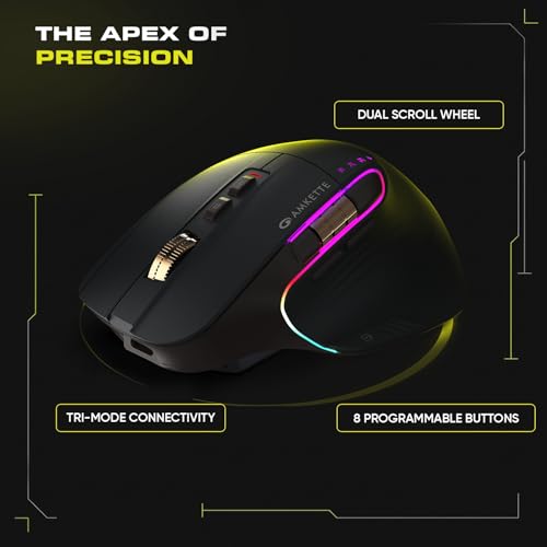 Image of Amkette XS Series Flow Plus Programmable Wireless Mouse /Bluetooth Mouse with Side Scroll, 2.4G+3xBT+Wired Mode, 8 Buttons, 6400 DPI, 1000Hz Polling, MultiOS Web-Software, Rechargeable, 2 Yrs Warranty