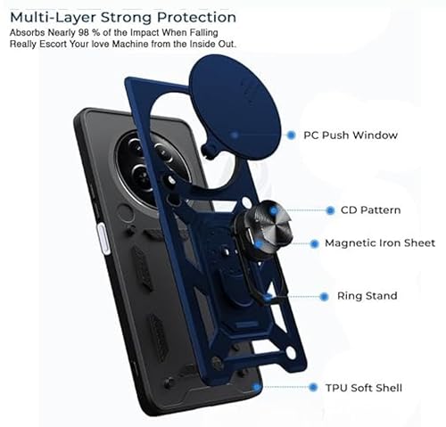 Image of SPAZY CASE Oppo F29 Pro 5G Back Cover | Heavy Duty Hybrid Case with 360 Degree Rotating Finger Ring Holder + Slider Shutter Camera Protection Case for Oppo F29 Pro 5G - Blue