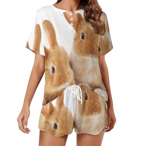 Pyjama femme manches courtes ensemble de nuit été sleepwear lapin