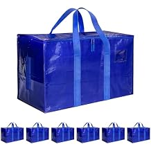 Simple Deluxe 6 Pack Extra Large Moving Bags with Lids, Reinforced Handles and Zippers, Heavy Duty Storage Tote for Moving Travel Camping Space Saving, Blue