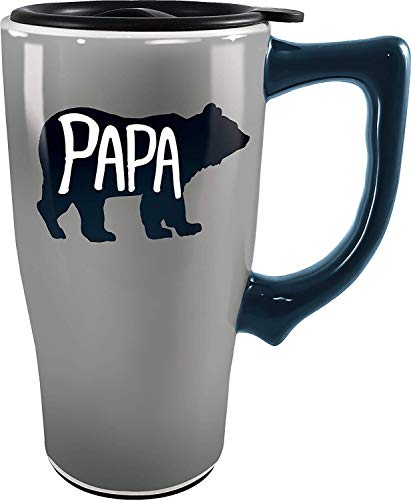 Spoontiques - Ceramic Travel Mugs - Papa Bear Cup - Hot or Cold Beverages - Gift for Coffee Lovers