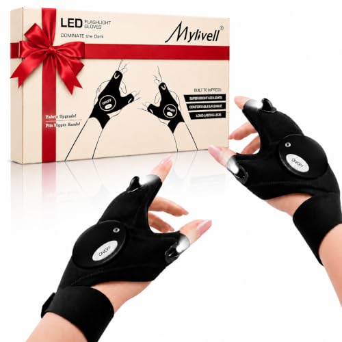 Mylivell LED Flashlight Gloves for Men – Hands Free Finger Light Gloves for Night...