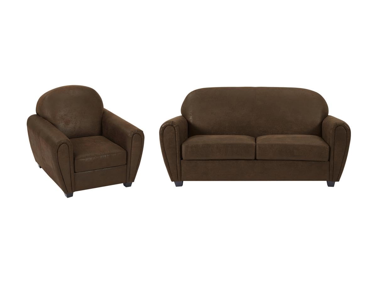 Vente-unique - Canapé 3 Places et Un Fauteuil en Microfibre Aspect Cuir Vieilli Club Victory III