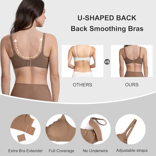 Image of Womens Seamless T-Shirt Bras 3 Pack Wireless Comfy Jelly Bra, Full Coverage Bralette No Show Under Clothes