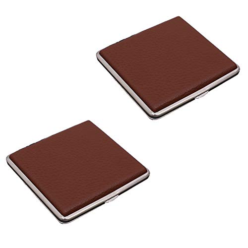 DXIA 2 x Étui à Cigarettes en Cuir Slim, Portable Boîte à Cigarette en Cuir, Métal Étui à Cigarettes Noir pour 20 Cigarettes, Porte-Cigarettes Organisateur pour Hommes Femmes, Brun Cover