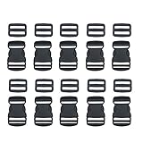 10 Set 1 Inch Flat Dual Adjustable Plastic Quick Side Release Plastic Buckles and Tri-Glide Slides for Luggage Straps Pet Collar Backpack Repairing (Black, Fit for 1