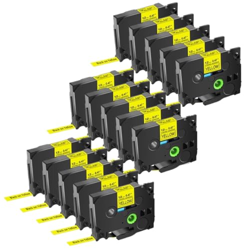 Ruban d'étiquettes acryliques ultra-adhésif haute visibilité Noir sur Jaune 9-24mm, 15pcs