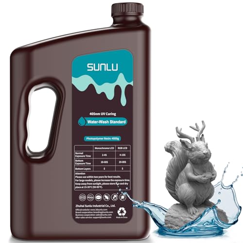 Image of SUNLU 4kg Water Washable 3D Printer Resin, Fast Curing Low Shrinkage, High Precision Photopolymer Resin for LCD /DLP /SLA Printers,395 to 405nm UV Resin, 4000g Grey