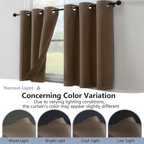 Image of Simplebrand Brown Window Valance for Kitchen 14 Inches Long 2 Panels Set, Room Darkening Valance Curtains for Living Room, Grommet Short Privacy Kitchen Curtains for Bedroom Kids Room, 40Wx14L