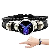 Pulseras Del Zodíaco - 12 Constelaciones, Pulsera De Cuerda Con Signo Del Zodíaco, Trenza De PU Brillante Unisex De Cuero De Constelación, Joyería Ajustable De Múltiples Capas Tejida A Mano | Regalo L