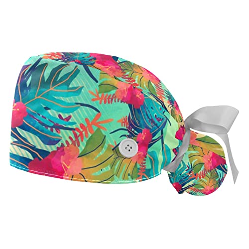 Chapeaux de travail bouffants JDEZ (lot de 2) avec motif feuilles colorées pour hommes et femmes
