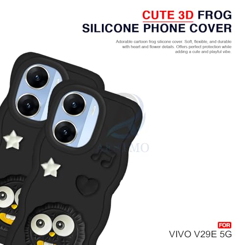 Image of AESTMO Back Case Cover for Vivo V29E 5G | 3D Cute Fun Cartoon Characters | Anti Slip Grip Cute Wave Curly Frame Shape | Full Body Protection Back Cover for Vivo V29E 5G (Black)