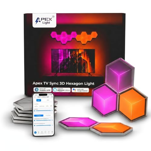 Image of Apex TV Sync 3D Hexagon Light (Pack of 6) | Smart RGBIC WiFi Wall Panels | TV Screen Color Sync with Apex HDMI Sync Box 2.0 | Music Sync | App Control | 1-Year Warranty