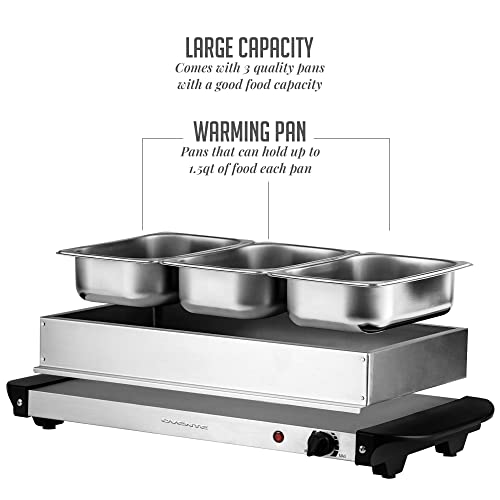 OVENTE Electric Buffet Server and Food Warmer, Three 1.5 Quart Chafing Dish Set with Stainless Steel Warming Tray Perfect for Holidays and Dinners, Silver FW173S by OVENTE - Image 3