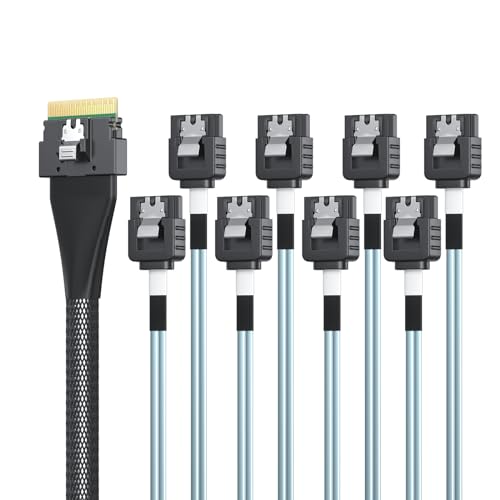 10Gtek SFF-8654 8i to 8x SATA, SlimSAS Host/RAID to SATA Target HD, 0.5m(1.6ft)