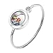 Zysta Frauen Edelstahl Floating Charm Armband Offen Armreif mit Glas Medaillon Locket Verstellbar Handgelenk Manschette Armsprange Damen Armschmuck + 12 Stück Zirkon Geburtssteine (silber)