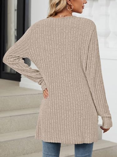Image of Les umes Womens Open Front Lightweight Knit Cardigans V Neck Loose Long Sleeve Sweaters with Pockets