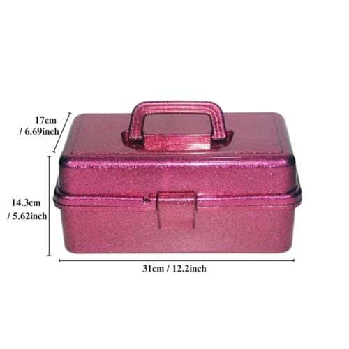 Image of 12.2inch 3-Layer Art & Craft Tool Storage Box, Beautiful Sewing Supplies Organizer, Plastic Portable Fishing Tackle Boxes, for Art Supply, Makeup, Hair Accessories,Painting Tools Container (Hot Pink)