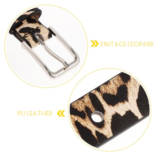 KESYOO Leopard Print PU leather Belt Women's Waist Belt Artificial Horse hair Belts for Women Light Brown4