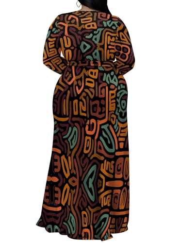 Image of PinkPatty Women's Plus Size Long Sleeve Maxi Dress Casual V Neck Slit Tie Waist Wrap Dresses for Party Cocktail
