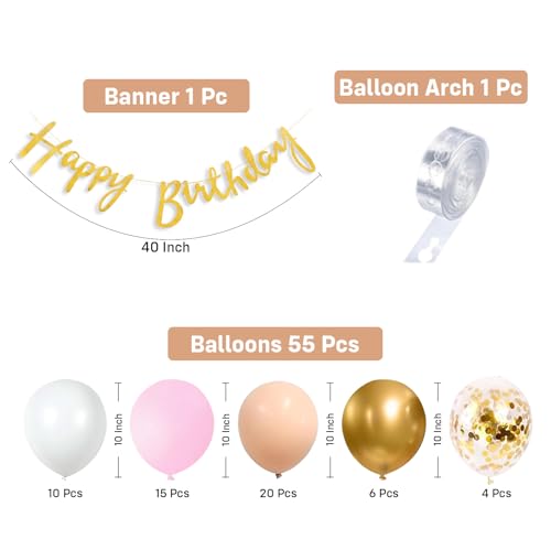 Image of Party Propz Birthday Decoration Kit for Girls - 57 Pcs, Pastel Balloons for Birthday and Confetti Balloons, Golden Happy Birthday Banner, Happy Birthday Decoration Kit (Latex, Cardstock)