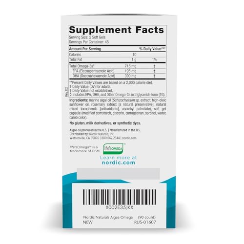 nordic naturals algae omega - 90 soft gels - 715 mg omega-3 - certified vegan algae oil - plant-based epa amp dha