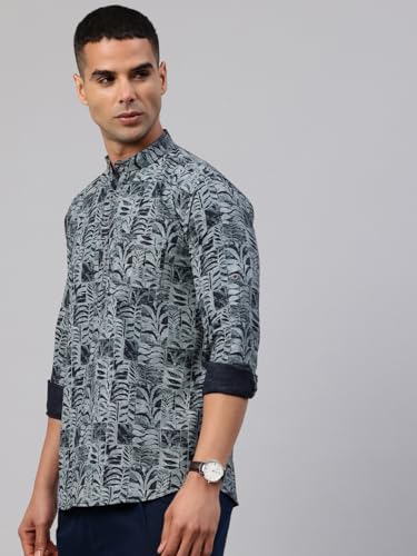 Image of Majestic Man Men's Pure Cotton Printed Mandarin Collar Regular Fit Roll-Up Sleeves Short Kurta
