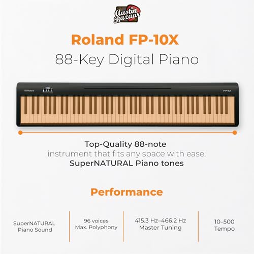Image of Roland FP-10 88-Key Digital Piano Bundle with Sustain Pedal, Cover, Cable, Online Piano Lessons, Austin Bazaar Instructional Video and Polishing Cloth