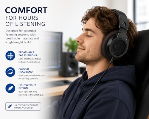 Image of PHILIPS Open-Back Stereo Headphones, 50mm Neodymium Drivers, Hi-Fi Studio Monitor Headphones with Wide Soundstage, Over-Ear Audiophile Professional Grade, for Music, Podcasts & Home Listening