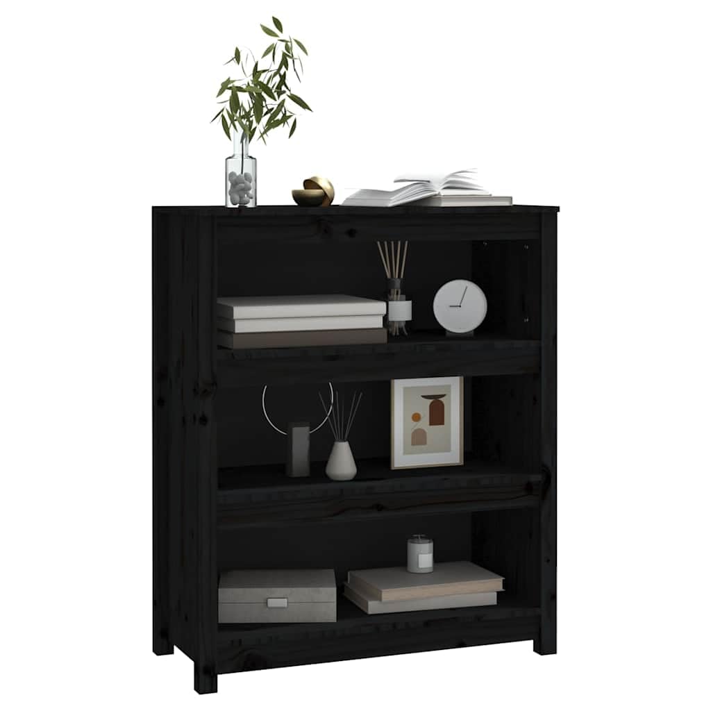 Regał na książki, czarny, z litego drewna sosnowego, 80 x 35 x 97 cm, z dużą ilością miejsca do przechowywania, uniwersalny system regałów do salonu, biura, gabinetu i pokoju dziecięcego, nie