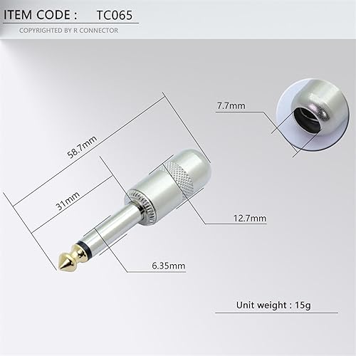 Conector macho mono de 6,35mm con cola de resorte para evitar roturas de cable de audio 5