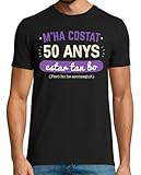 latostadora Camiseta Manga Corta 50 Años para Estar Tan Bueno, 1974, Catalán para Hombre - Negro 3XL - Ref. 1378568-P