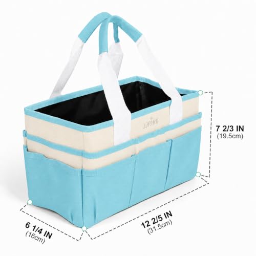 Image of JJRING Craft Organizer Tote Bag Art Storage Caddy Sky Blue and Beige