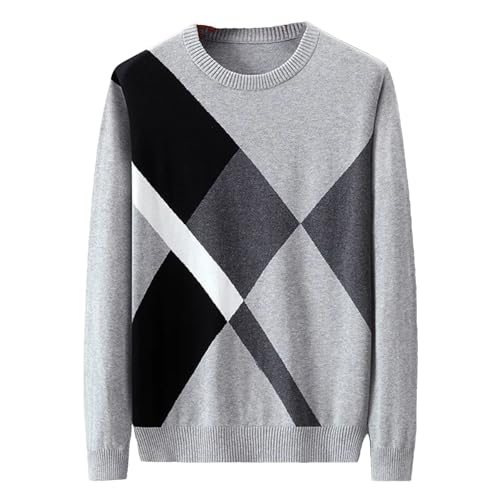 Men's Slim Fit Lightweight Cotton Sweater Crewneck Long Sleeve Plaid Knitted Pullovers Fall Winter Casual Warm Jumpers - Main Image