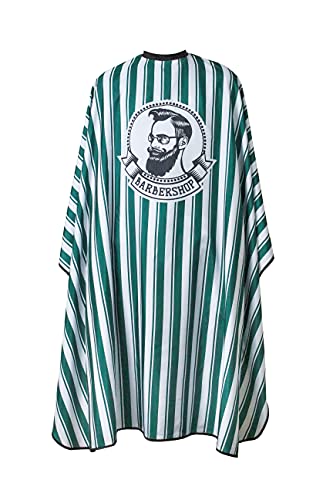HABBIBI Salon Barber Cape for Men-Women Hairdressing Waterproof, Snap Closure Apron Hair Cutting Capes for Adults 65x55 Inches- Professional and Home Use (Green Striped)